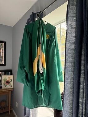 George Mason University Green Graduation Gown with Gold Accent Masters Degree